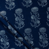 Premium Boota Floral Print Indigo Cotton Fabric