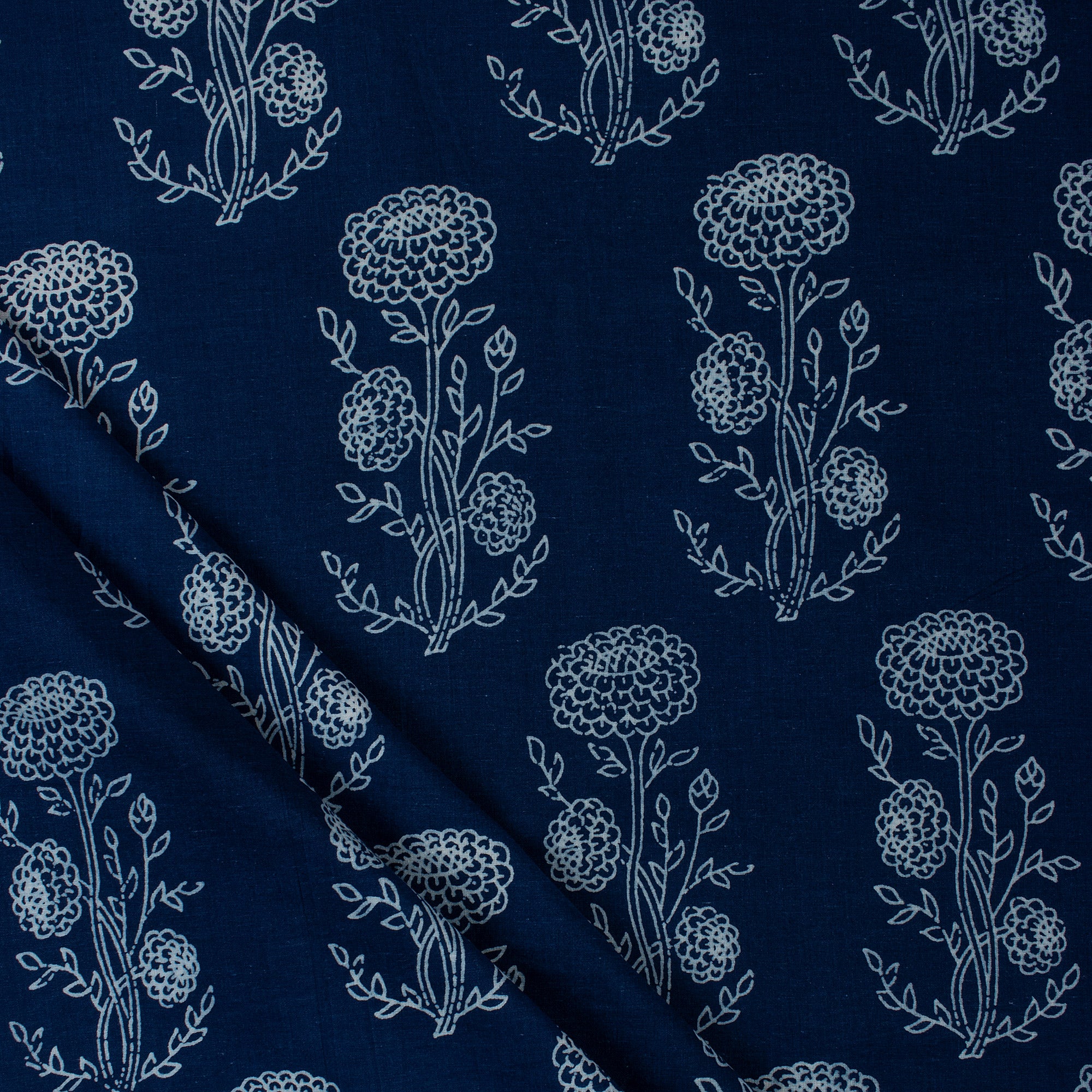 Premium Boota Floral Print Indigo Cotton Fabric