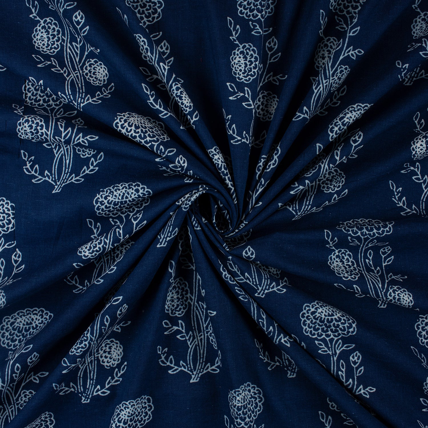 Premium Boota Floral Print Indigo Cotton Fabric