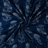 Premium Boota Floral Print Indigo Cotton Fabric