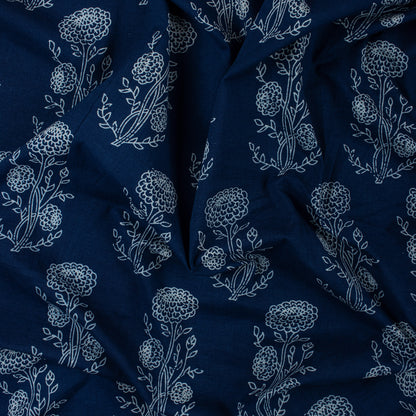 Premium Boota Floral Print Indigo Cotton Fabric