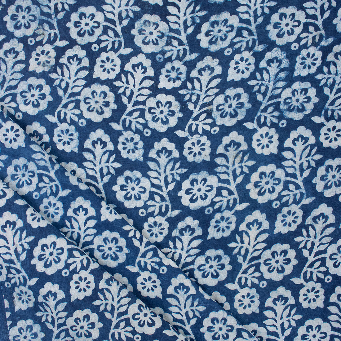 Premium Hand Block Floral Print Indigo Fabric