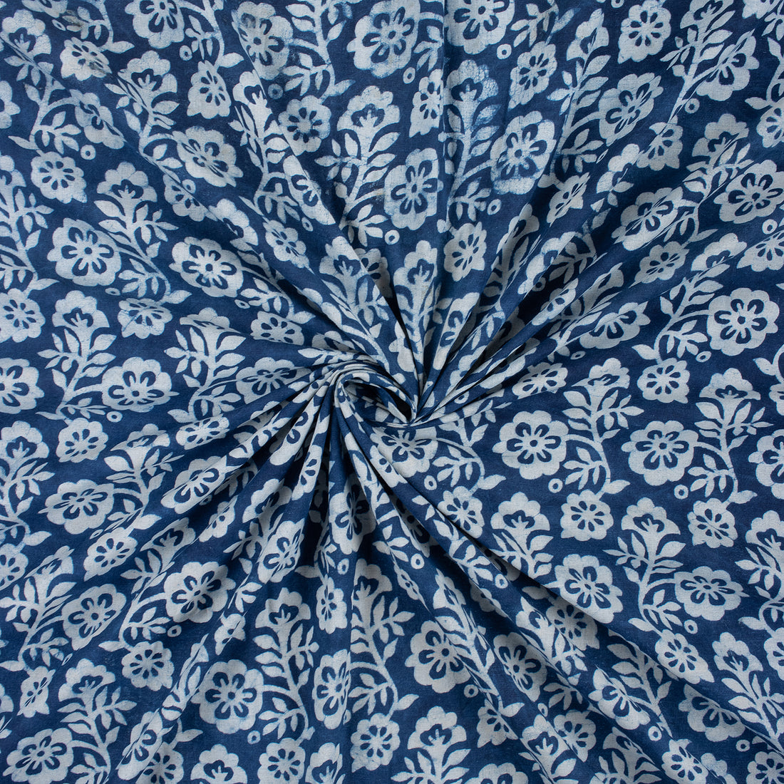 Premium Hand Block Floral Print Indigo Fabric