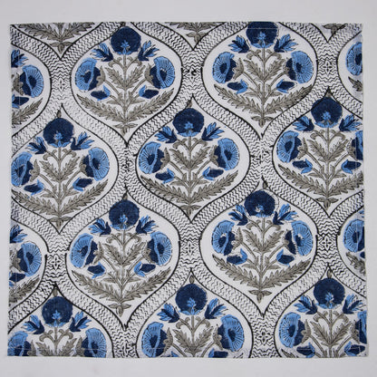 Premium Indian Handmade Dark Blue Floral Print Table Napkins