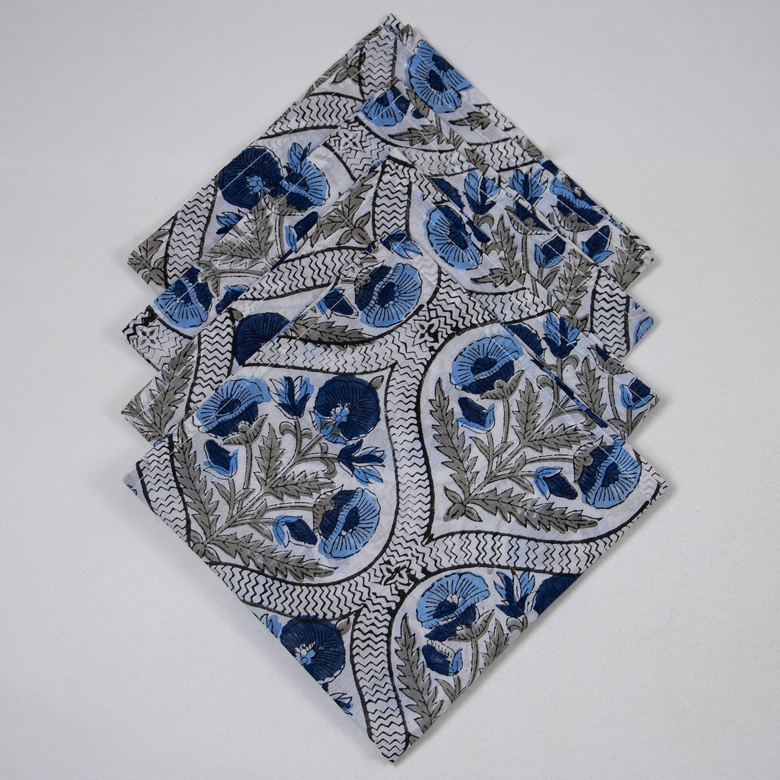 Premium Indian Handmade Dark Blue Floral Print Table Napkins