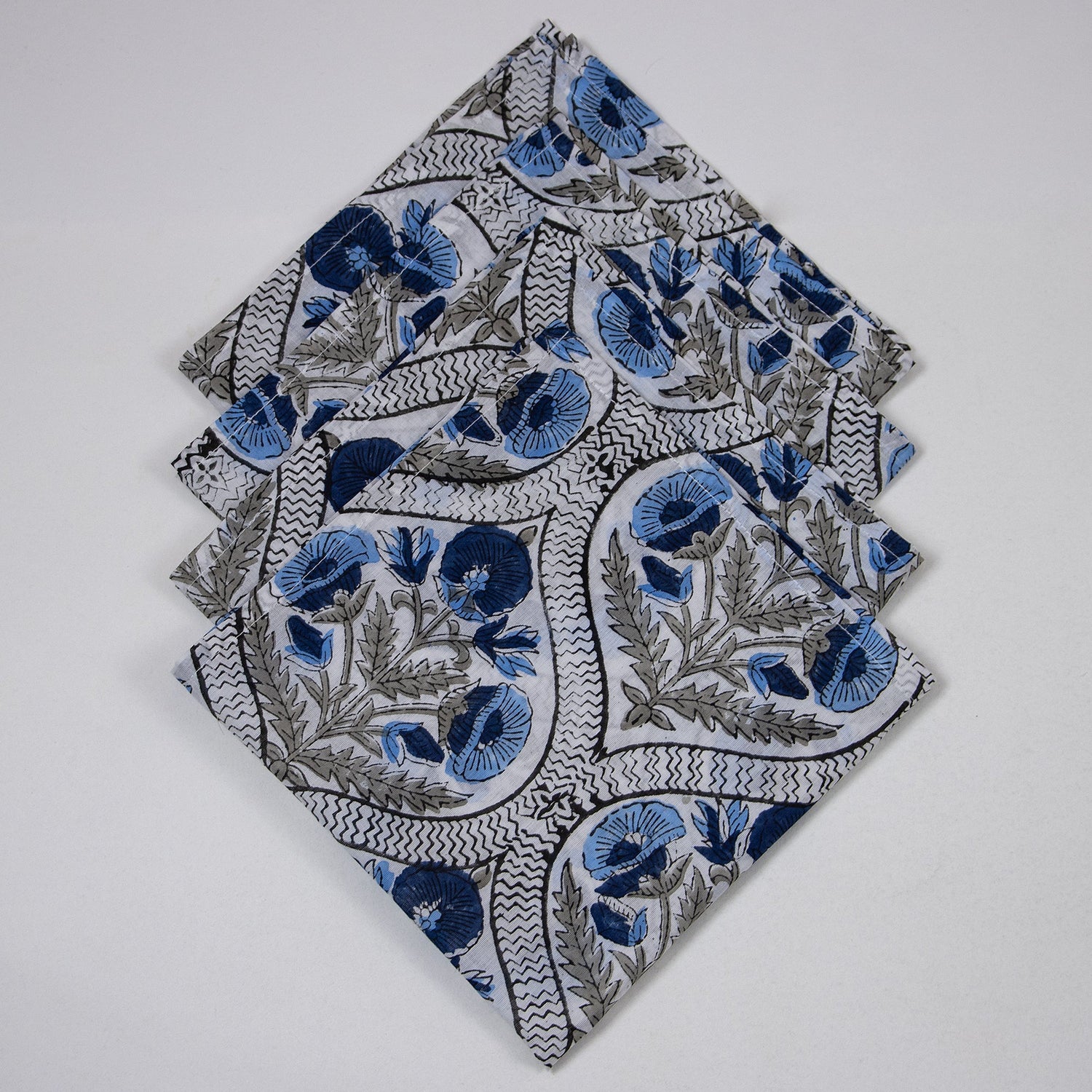 Premium Indian Handmade Dark Blue Floral Print Table Napkins