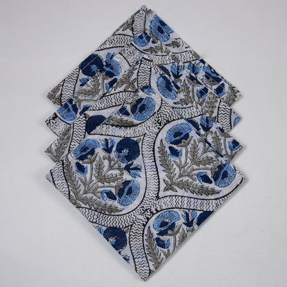 Premium Indian Handmade Dark Blue Floral Print Table Napkins