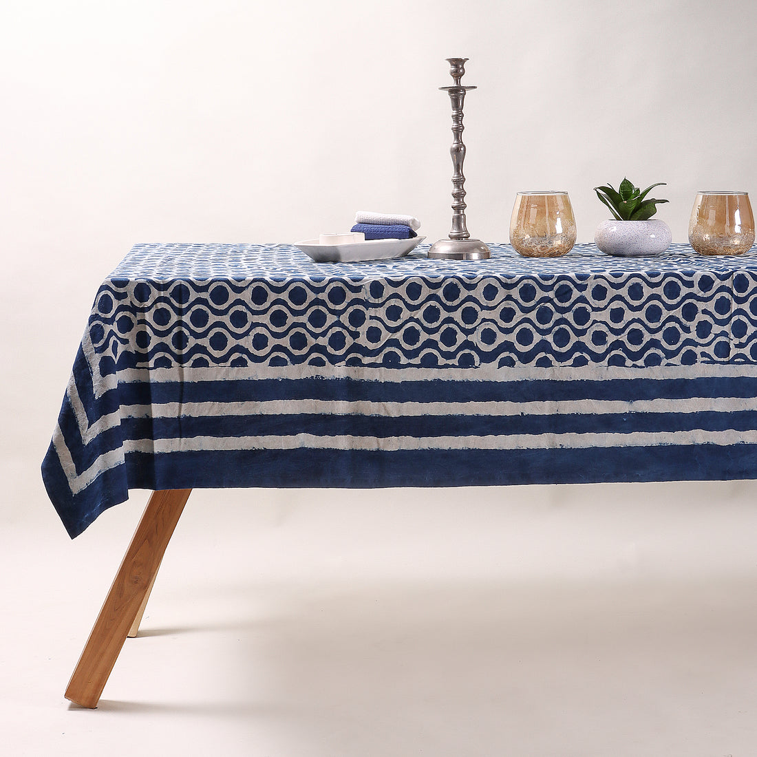 Premium Indigo Hand Block Printed Dining Table Cloth