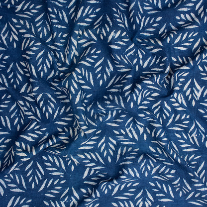 Premium Leaf Indigo Print Cotton Fabric Yard