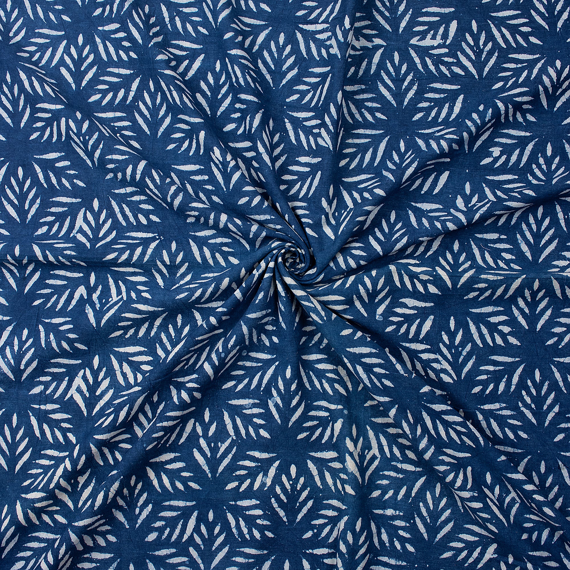 Premium Leaf Indigo Print Cotton Fabric Yard