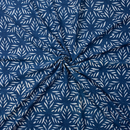 Premium Leaf Indigo Print Cotton Fabric Yard