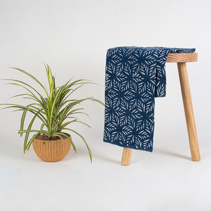 Premium Leaf Indigo Print Cotton Fabric Yard