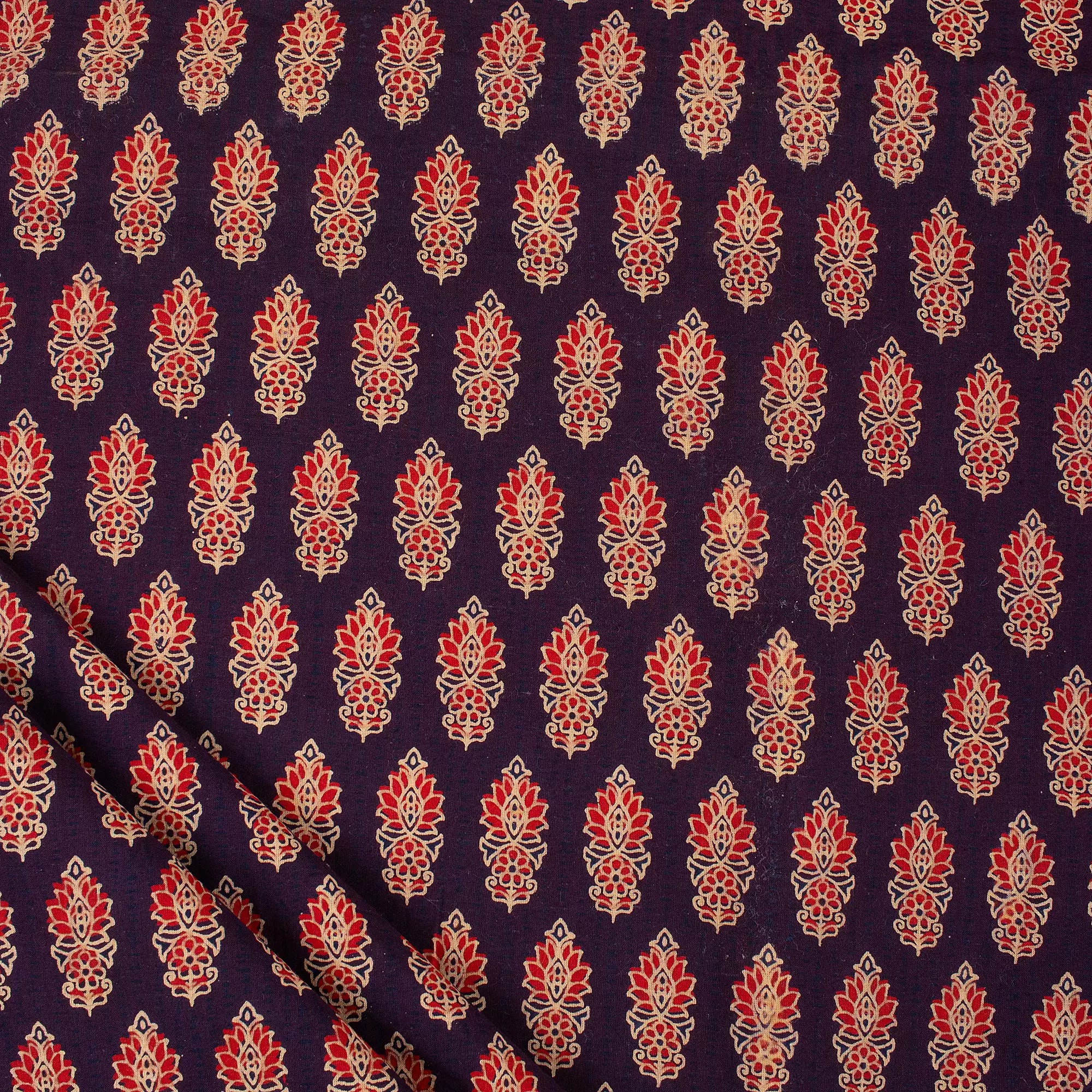 Premium Leaf Printed Ajrakh Fabric