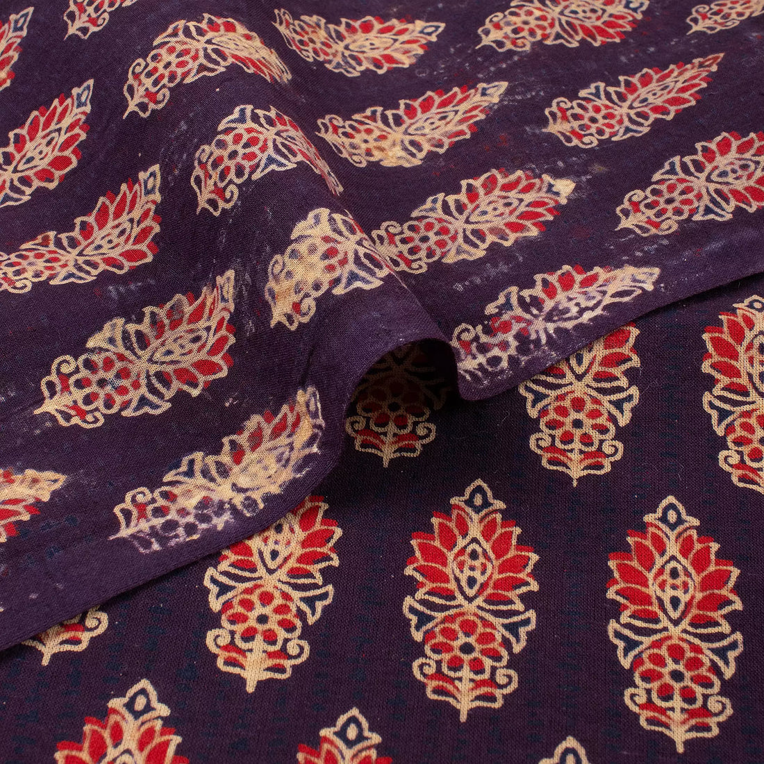 Premium Leaf Printed Ajrakh Fabric