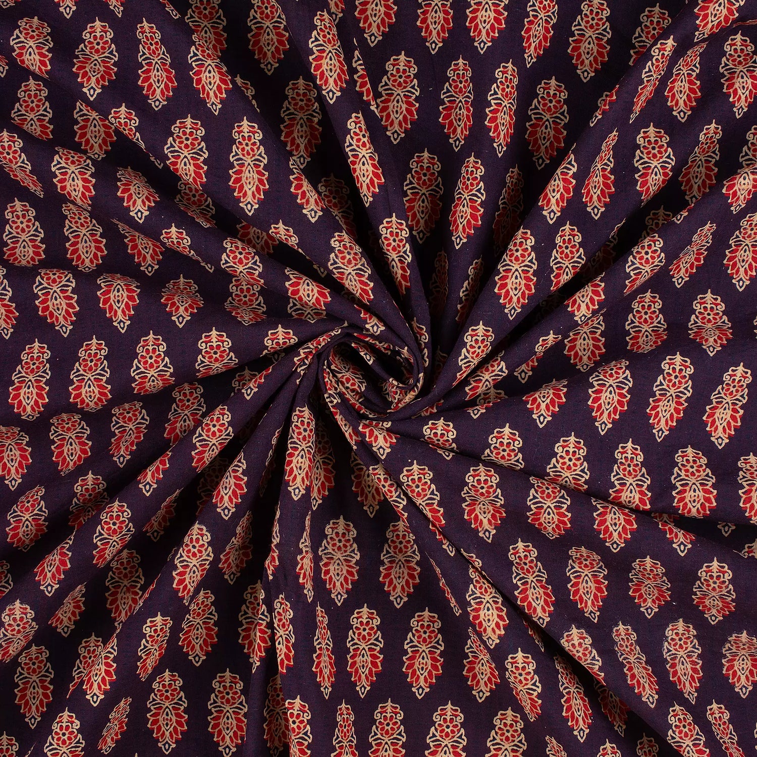 Premium Leaf Printed Ajrakh Fabric