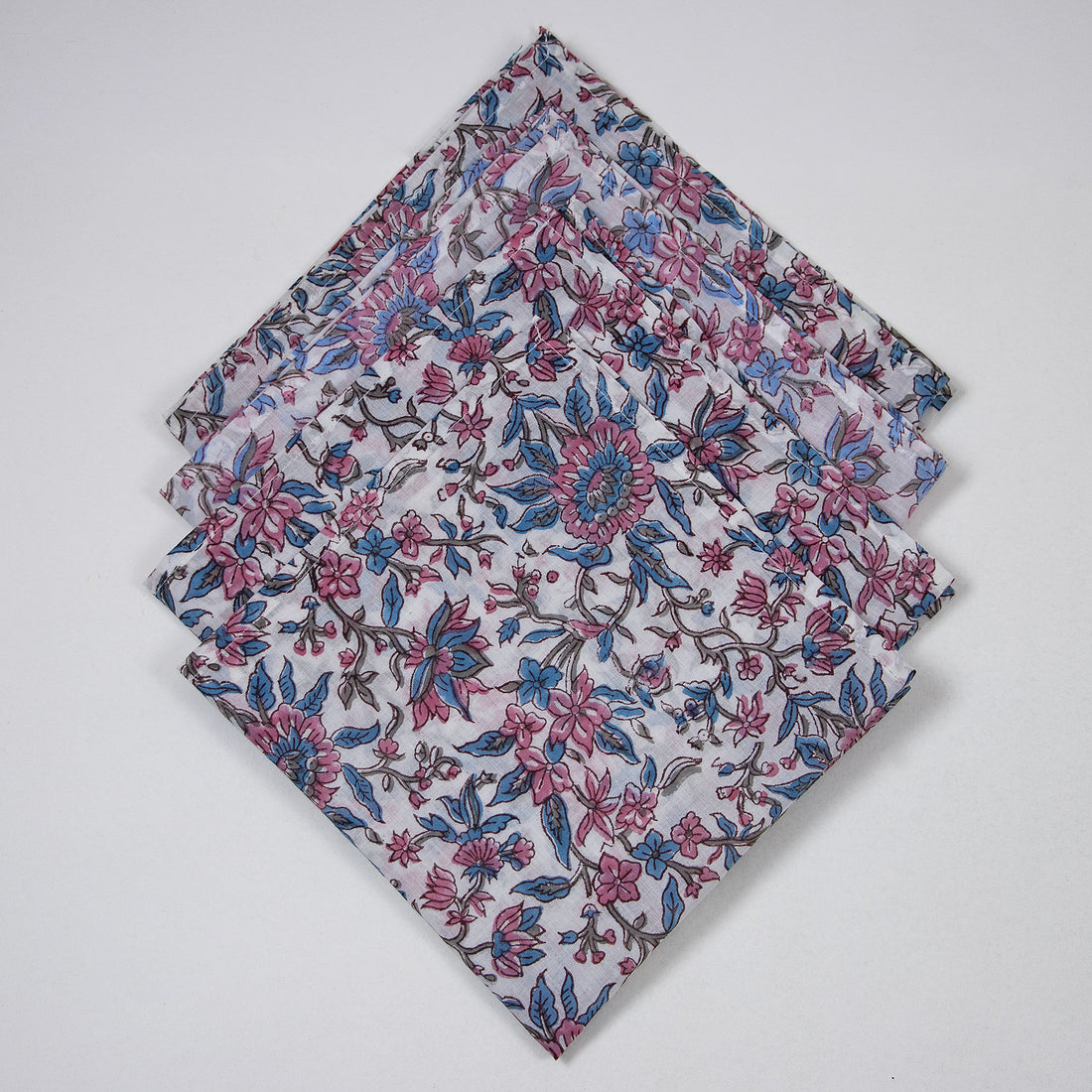 Premium Pink Floral Hand Printed Cotton Napkins Cloth