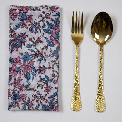 Premium Pink Floral Hand Printed Cotton Napkins Cloth