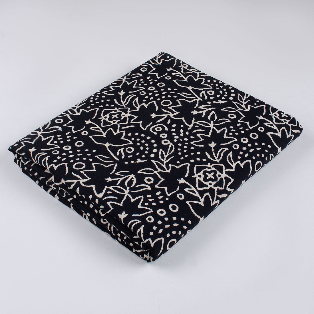 Premium Quality Block Printed Floral Black and White Fabric