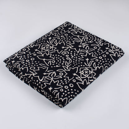 Premium Quality Block Printed Floral Black and White Fabric