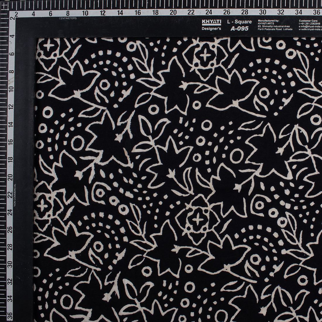 Premium Quality Block Printed Floral Black and White Fabric