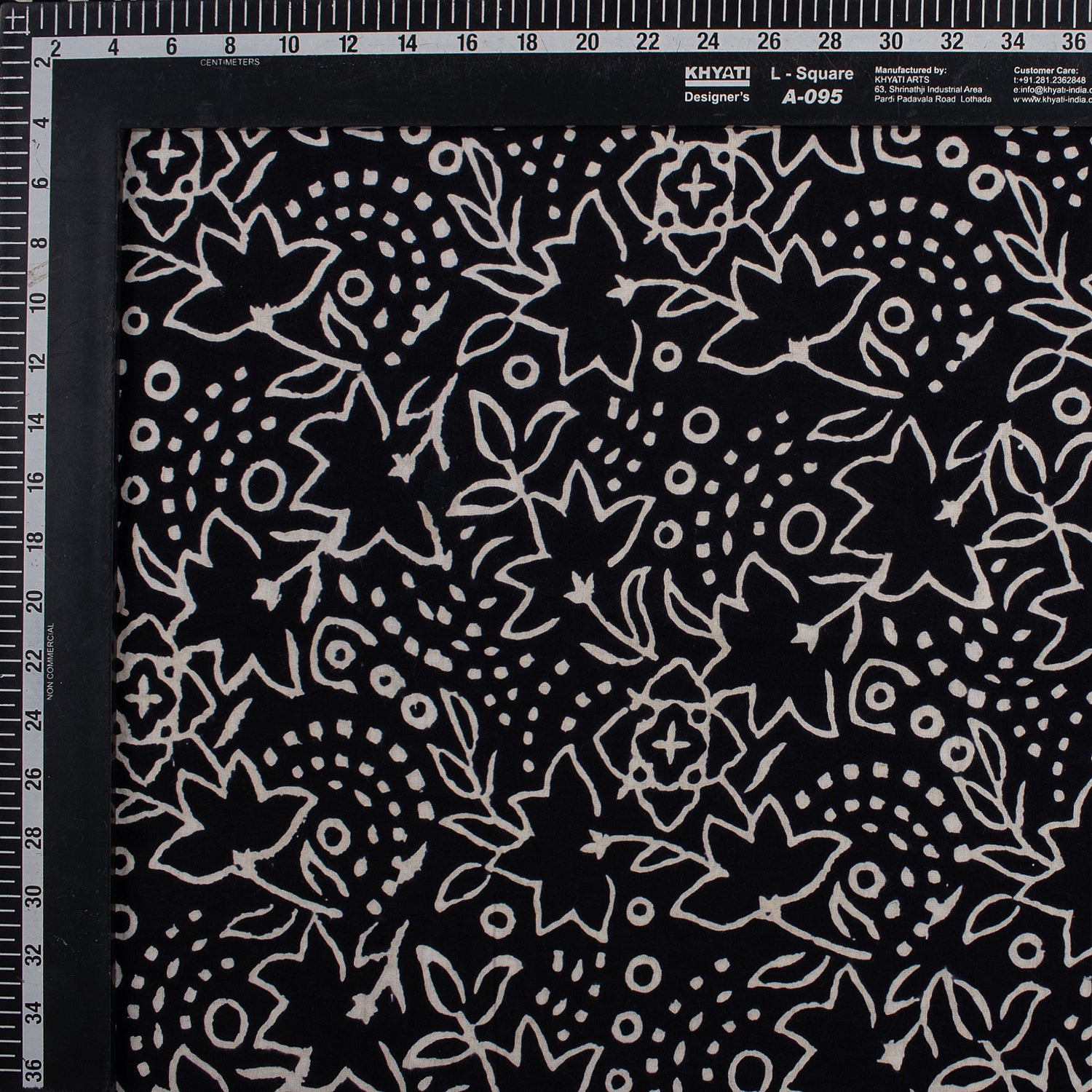 Premium Quality Block Printed Floral Black and White Fabric