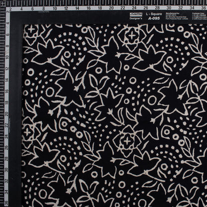 Premium Quality Block Printed Floral Black and White Fabric