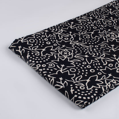 Premium Quality Block Printed Floral Black and White Fabric