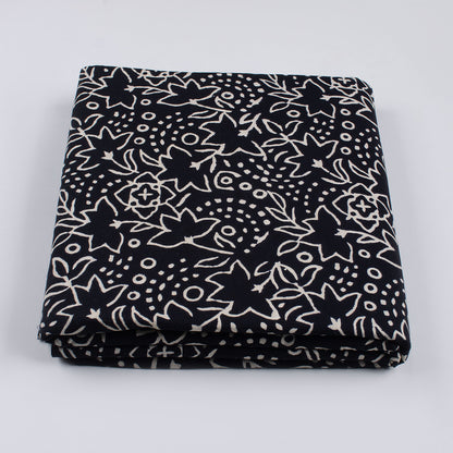 Premium Quality Block Printed Floral Black and White Fabric