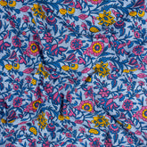 Premium Quality Blue Floral Hand Block Printed Cotton Fabric