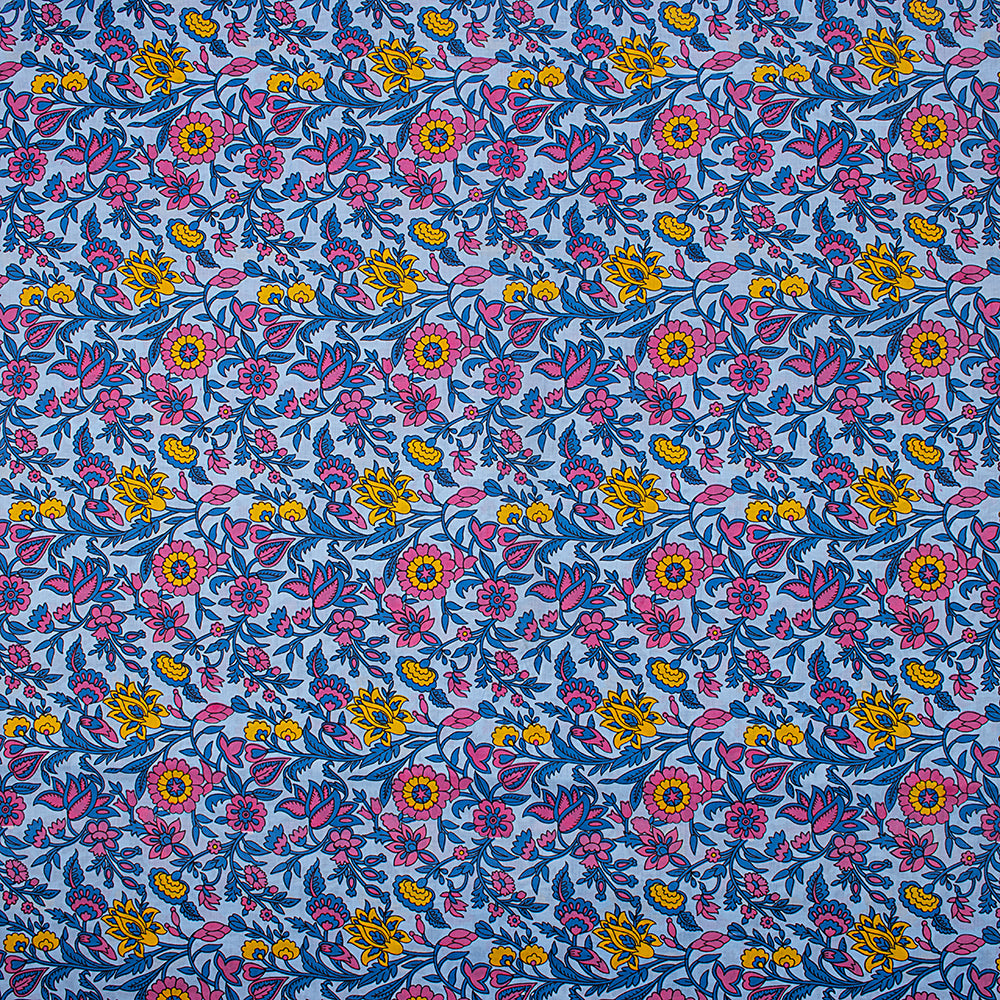 Premium Quality Blue Floral Hand Block Printed Cotton Fabric