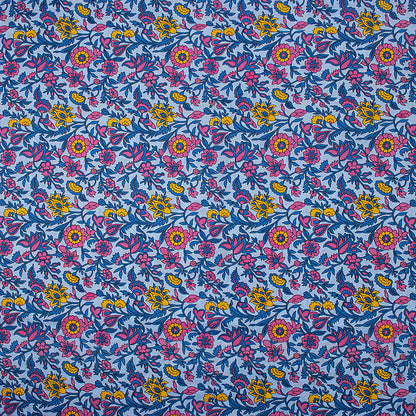 Premium Quality Blue Floral Hand Block Printed Cotton Fabric