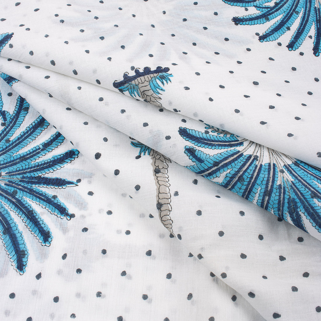 Premium Quality Blue Palm Block Printed Indian Cotton Fabric