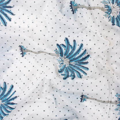 Premium Quality Blue Palm Block Printed Indian Cotton Fabric