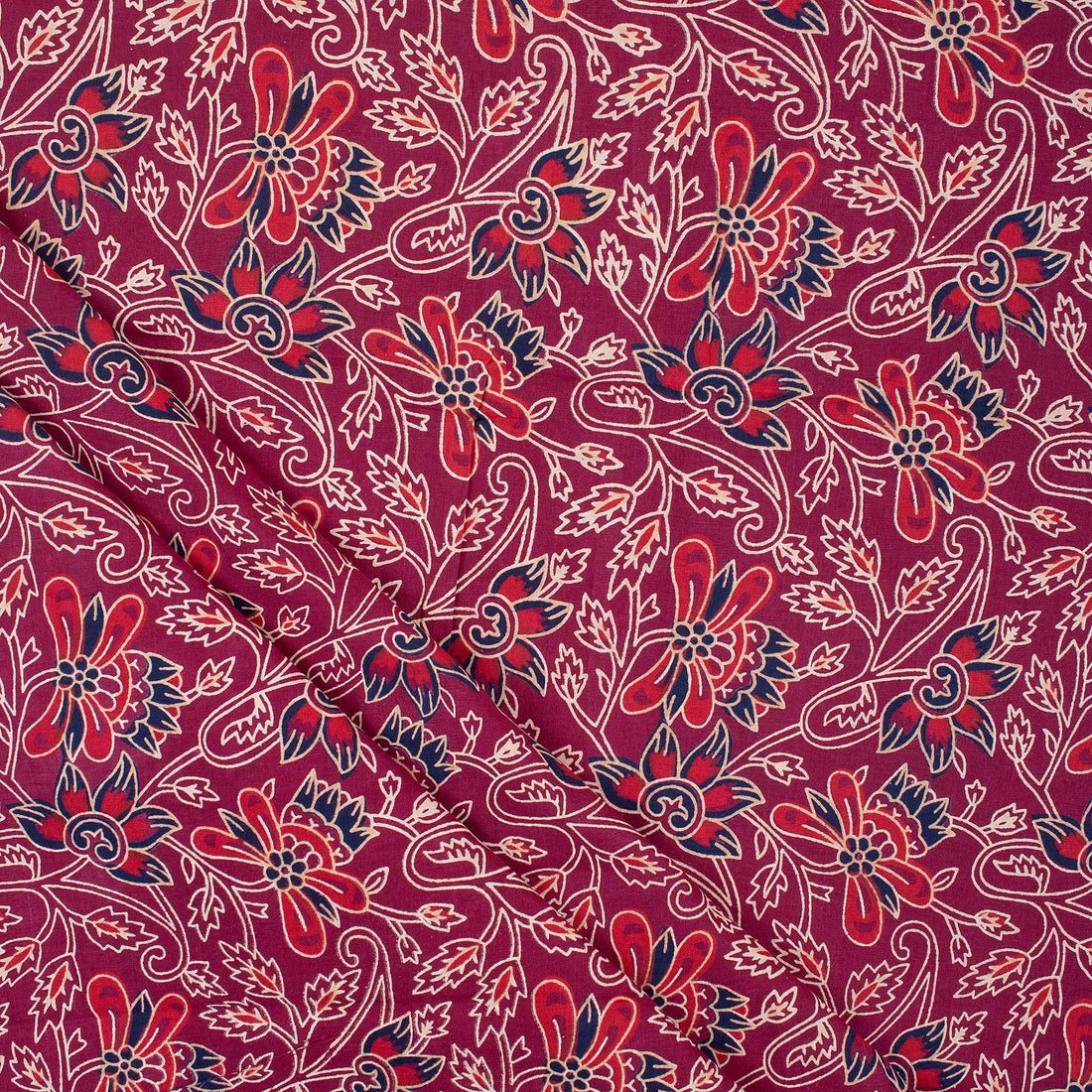 Premium Red Floral Hand Block Ajrakh Print Fabric