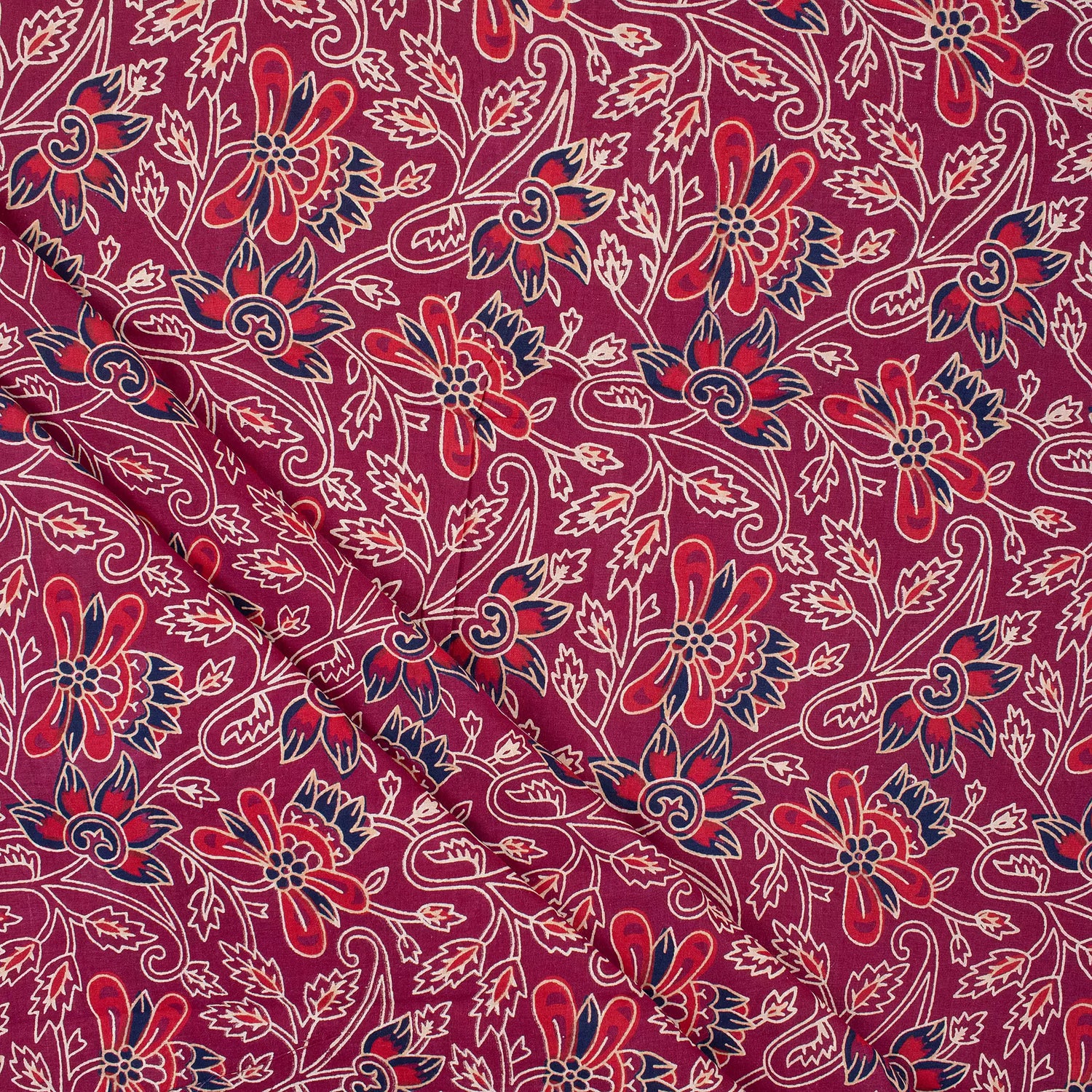 Premium Red Floral Hand Block Ajrakh Print Fabric