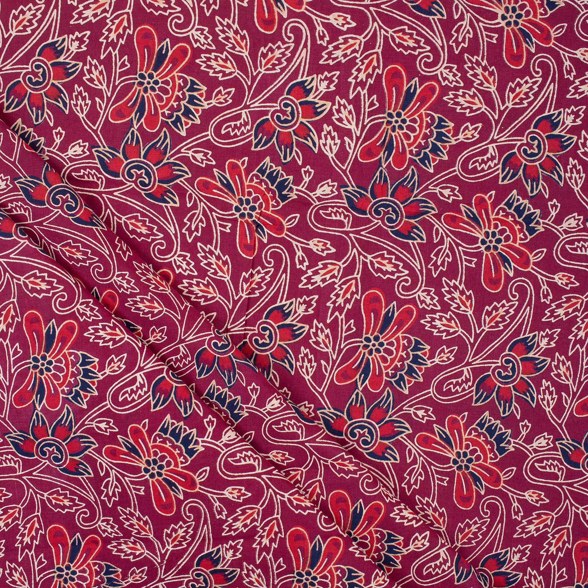 Premium Red Floral Hand Block Ajrakh Print Fabric