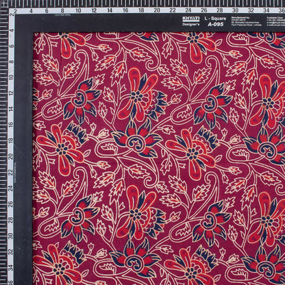 Premium Red Floral Hand Block Ajrakh Print Fabric