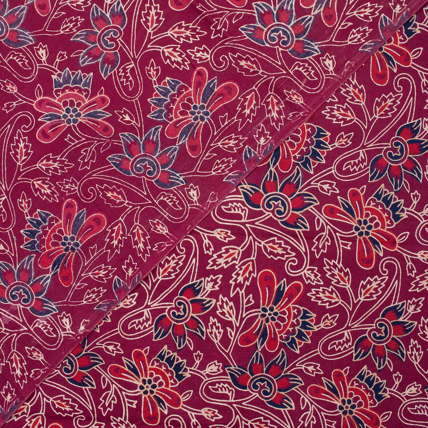 Premium Red Floral Hand Block Ajrakh Print Fabric