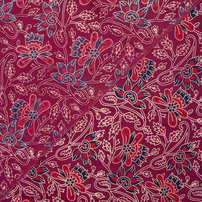 Premium Red Floral Hand Block Ajrakh Print Fabric