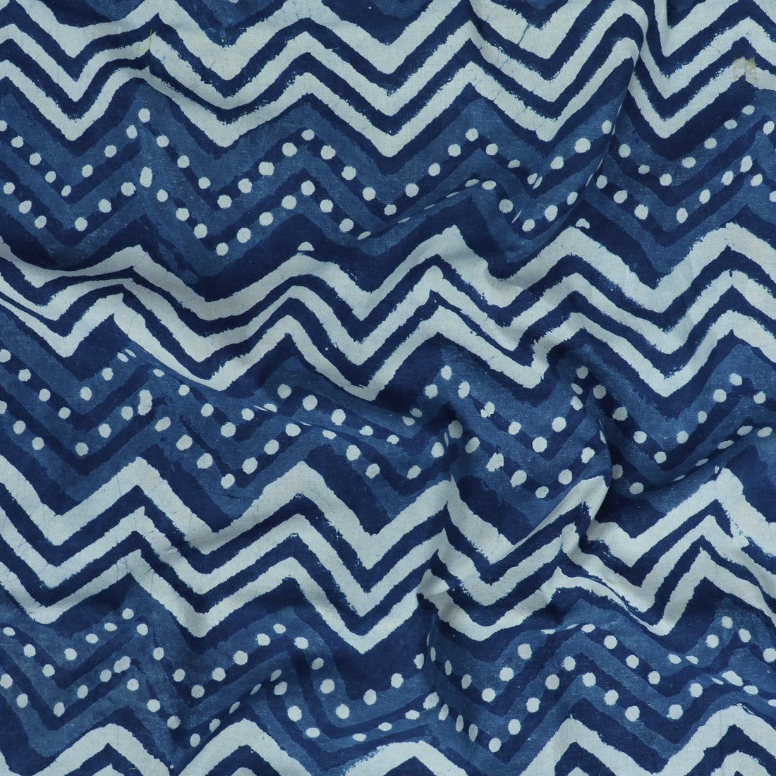 Premium Wave Print Indigo Cotton Cloth Fabric