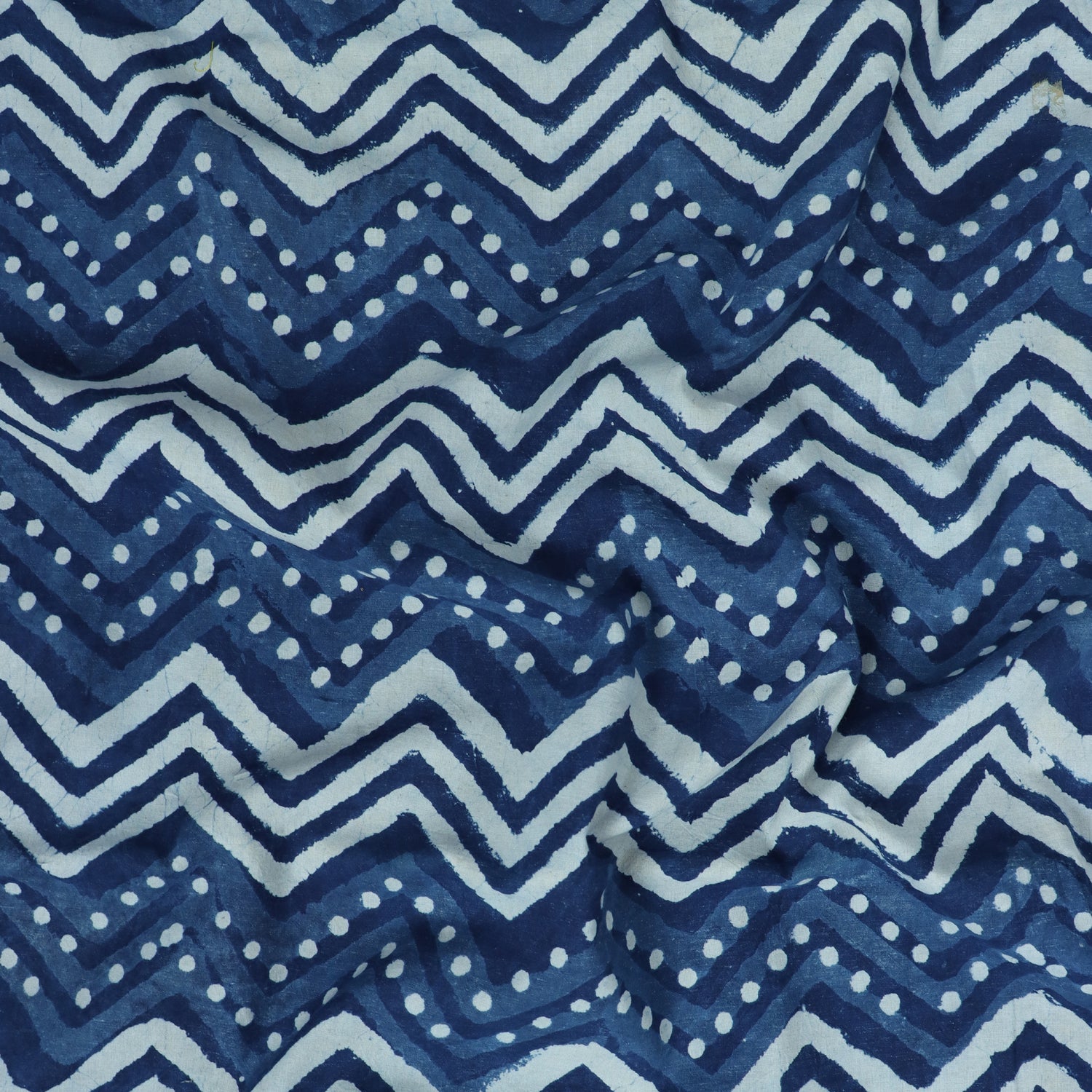 Premium Wave Print Indigo Cotton Cloth Fabric
