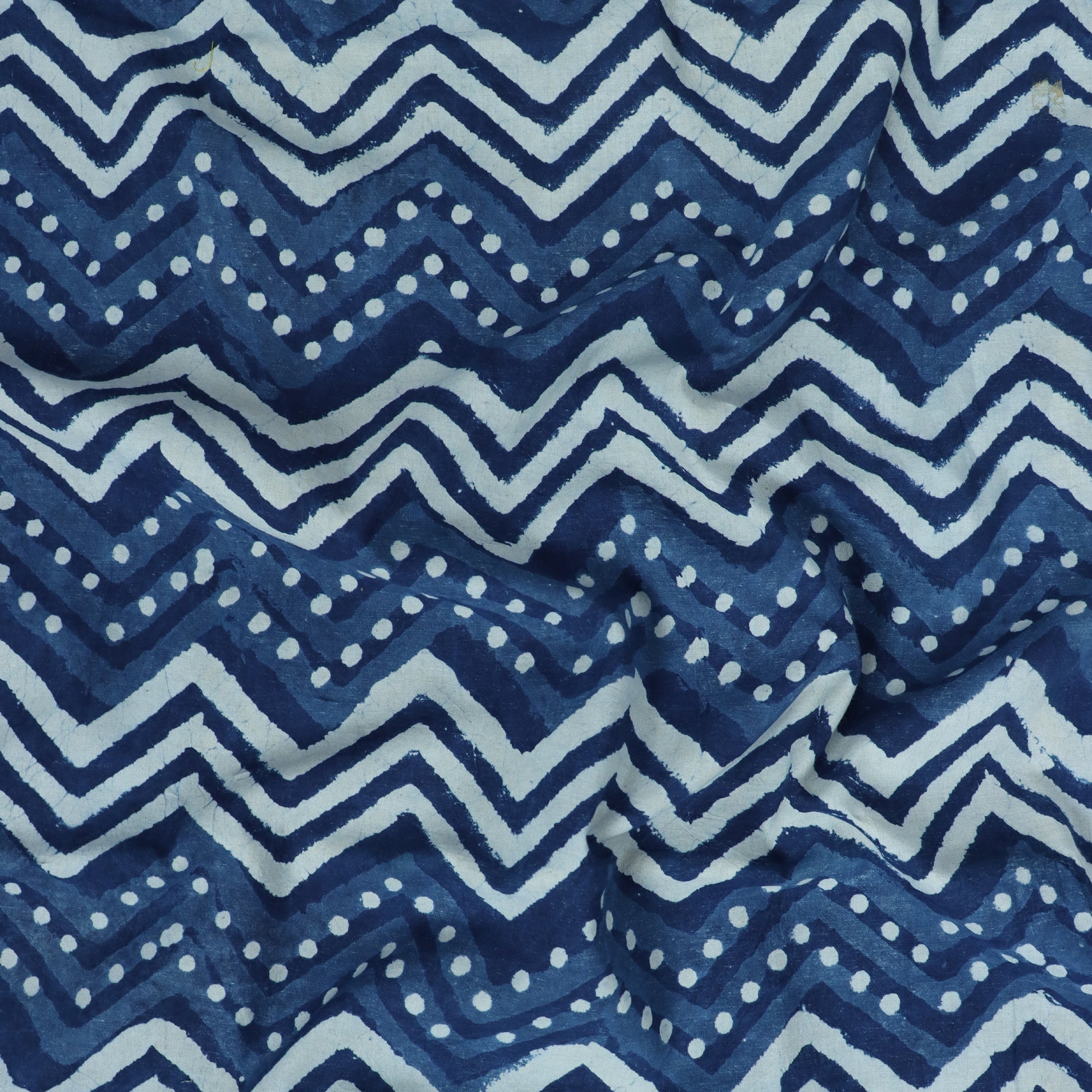 Premium Wave Print Indigo Cotton Cloth Fabric
