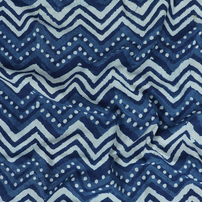 Premium Wave Print Indigo Cotton Cloth Fabric