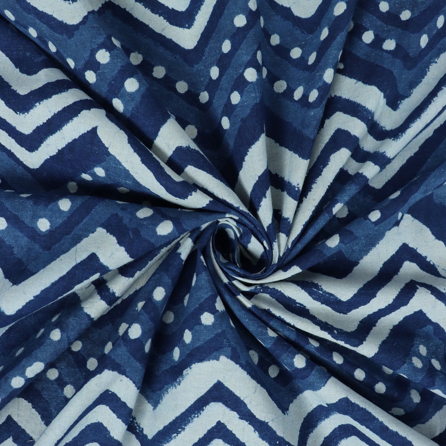 Premium Wave Print Indigo Cotton Cloth Fabric