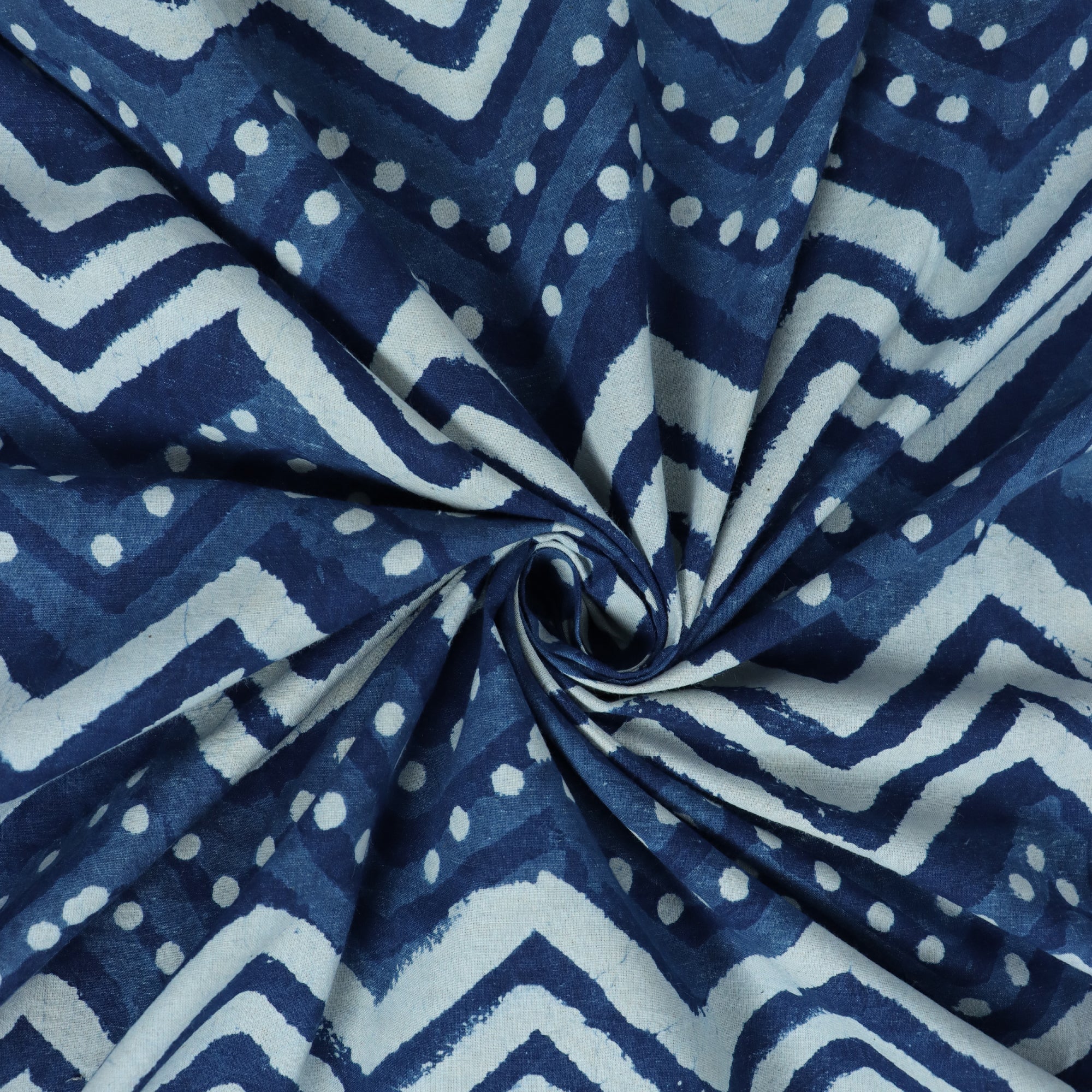 Premium Wave Print Indigo Cotton Cloth Fabric