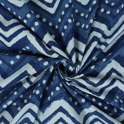 Premium Wave Print Indigo Cotton Cloth Fabric