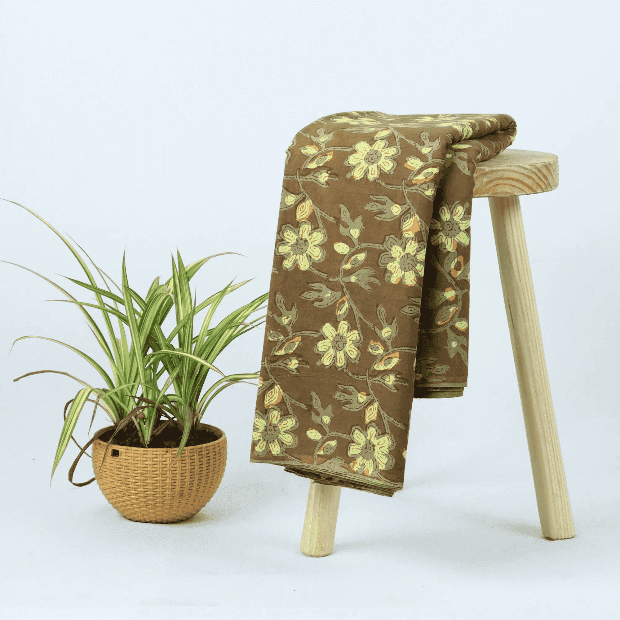 Premium Yellow Hand Block Printed Cotton Dabu Fabric