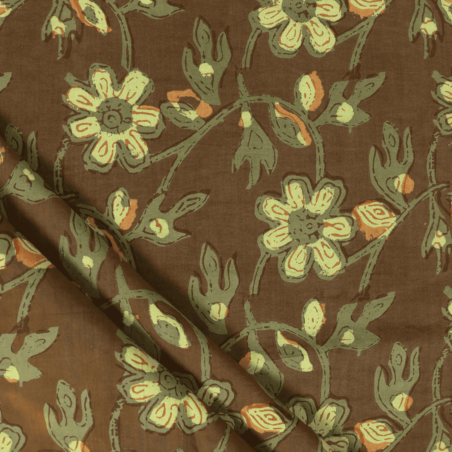 Premium Yellow Hand Block Printed Cotton Dabu Fabric