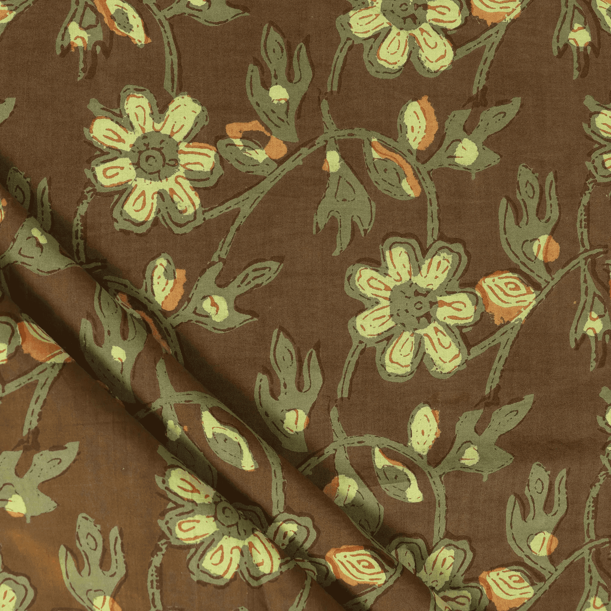 Premium Yellow Hand Block Printed Cotton Dabu Fabric