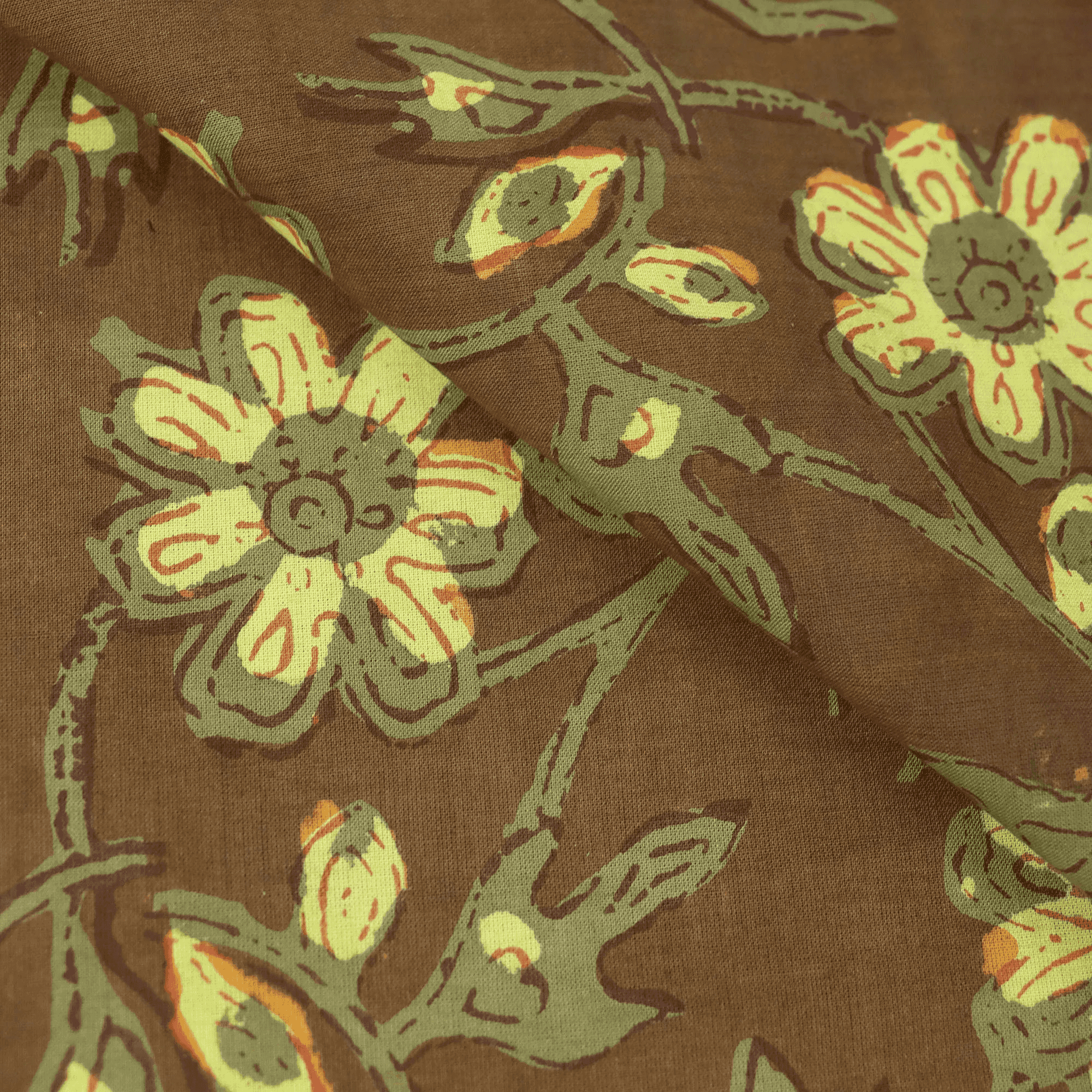 Premium Yellow Hand Block Printed Cotton Dabu Fabric